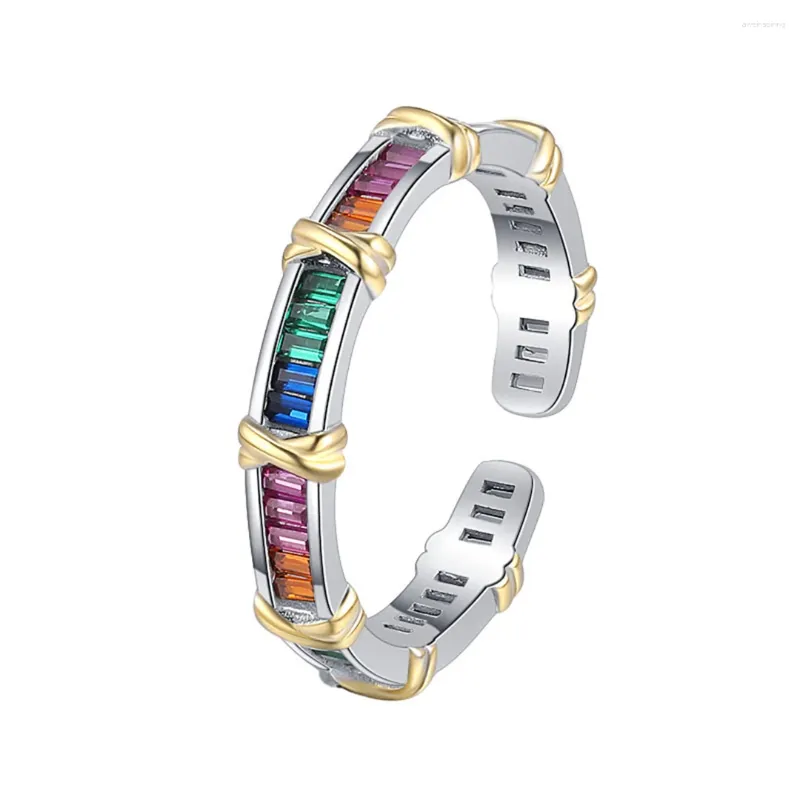 Cluster Ringen MeiBaPJ S925 Sterling Zilveren Chaopai Regenboog Zirkoon Cross Connection Ring Fijne Mode Bruiloft Sieraden Voor Vrouw