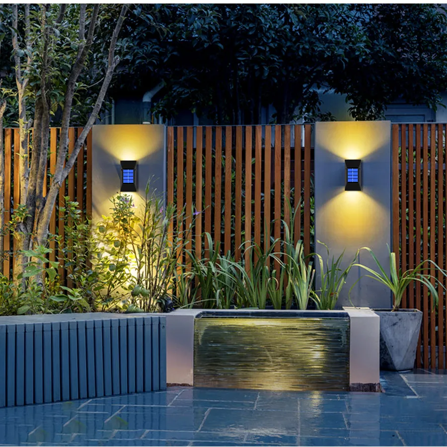 10 Uds colector Solar luz decoración exterior jardín patio pared luz impermeable arriba y abajo luz de pared decorativa al aire libre