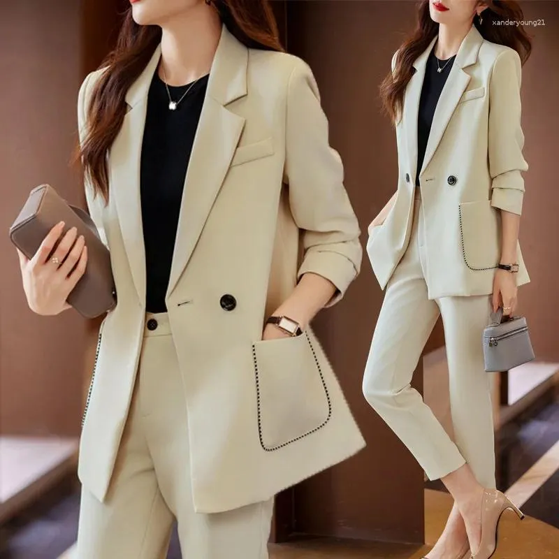 Pantalon de deux pièces pour femmes Automne Winte Femmes élégantes Blazer formel Pantalon Ensembles Beige Kaki Noir Casual Business Femme Veste et pantalon 2 Set