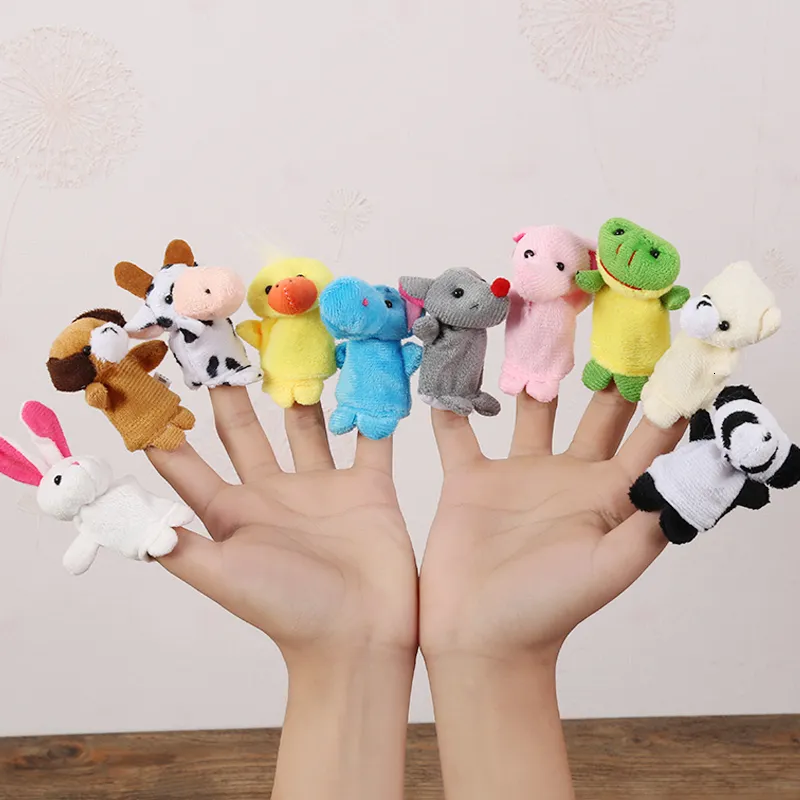 Plush Dolls 10Pcs Baby Toy Cartoon Animal Family Finger Puppet Role Play Tell Story Cloth Doll Educational Toys For Children Kids 230421