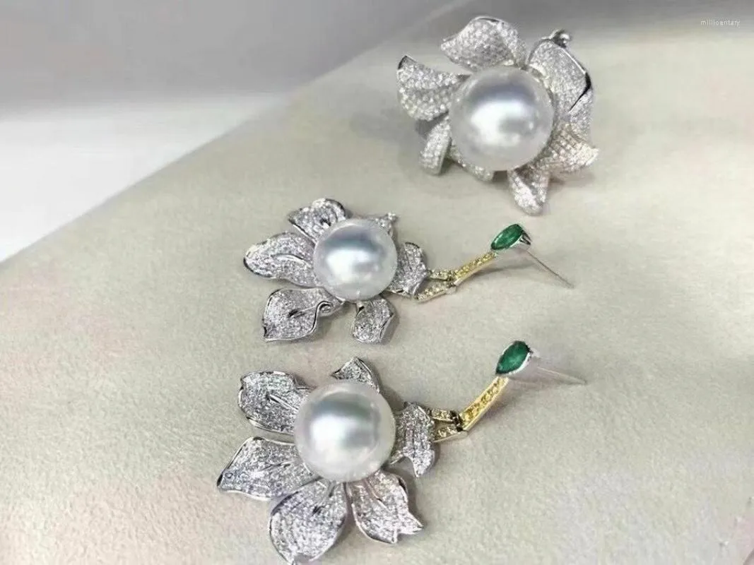 Boucles d'oreilles pendantes magnifique ensemble de 10-11mm 11-12mm mer du Sud ronde perle blanche bague 925s argent Sterling 925
