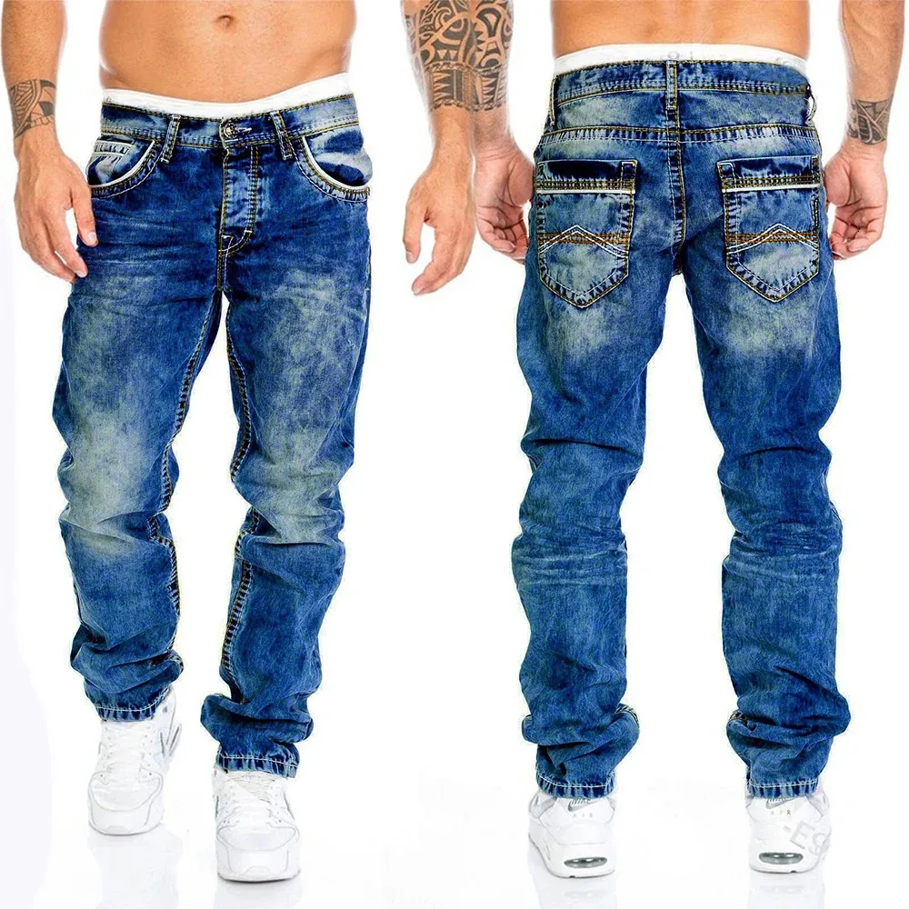 Jeans da uomo Vintage Chiffon Tasca dritta Abbigliamento da strada Pantaloni cargo in denim casual Autunno Primavera Pantalones Hombre Elastico 231112