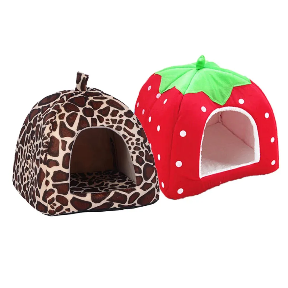 kennels pens Cute Strawberry Pet Dog Cat House Foldable Warm and Soft Winter Bed Sofa Caves Nest 231120