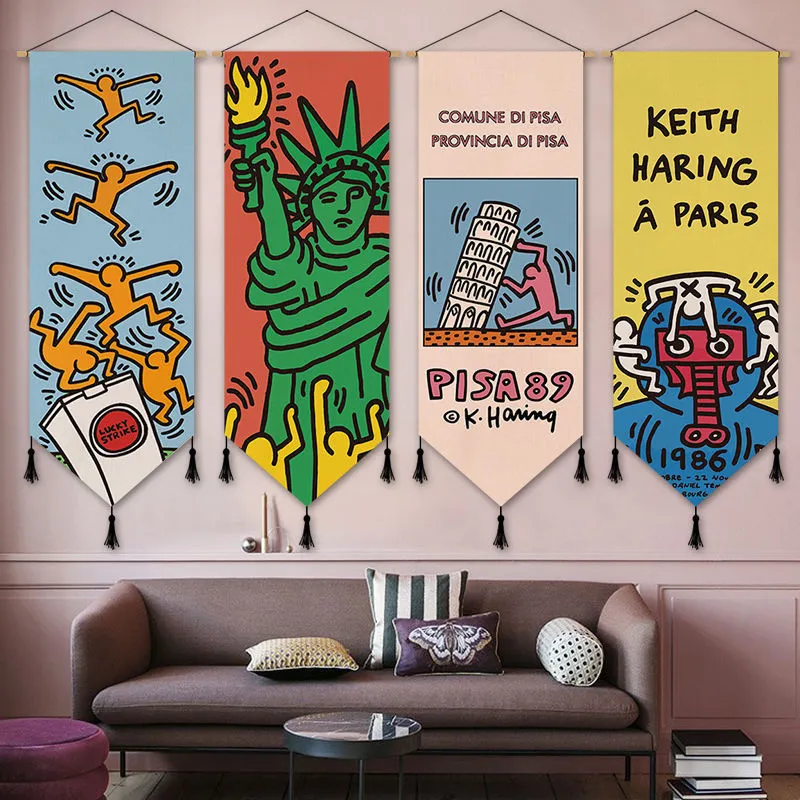 Tapestries Creative Graffiti Tapestry Keiths Harings Cloth Wall Hanging Painting Wall Rugs Blanket Hippie Background Room Decoration 230421