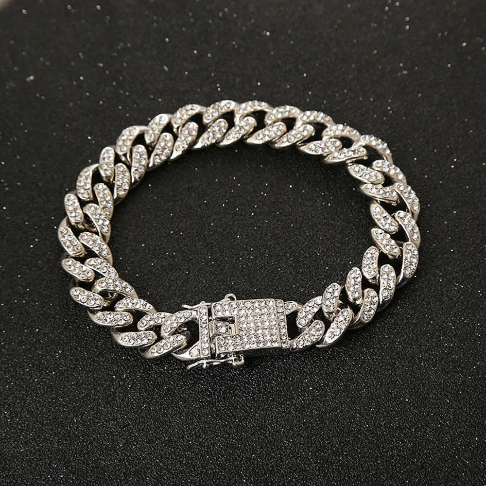 Hip hop jewelry fashion diamond embellishments full of rhinestones Cuban chain hiphop men's bracelet