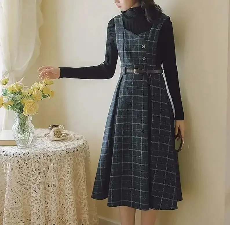 Long Sleeve Wool Dress, Gray Dress, Wool Dress, Woman Dress, Fit and Flare  Dress, Swing Dress, Vintage Dress, Autumn Winter Dress 1616 - Etsy | Fit  and flare dress, Vintage dresses, Woolen dresses