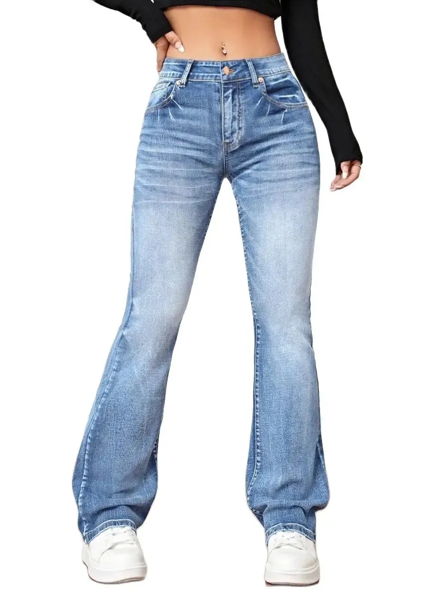High Waist Y2k High Waisted Bootcut Jeans for Women - 2013 Fall Fashion Stretch Denim Straight Leg Pants in Black/Blue, Sizes S-2xl (Style #231121), image size:900x1198