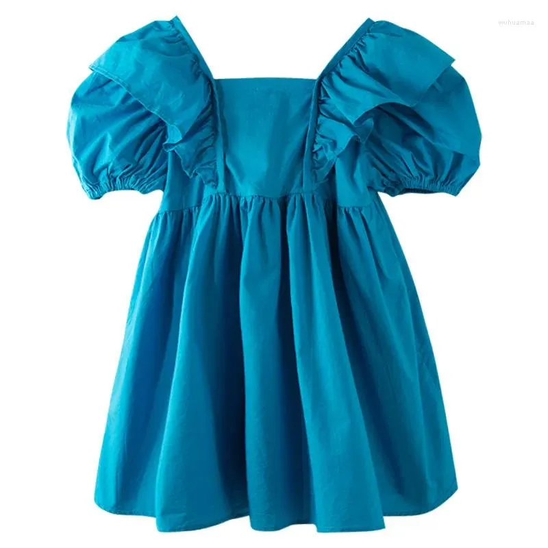 Robes d'été bleues pour filles, vêtements de princesse à manches bouffantes, à la mode, pour anniversaire, pour petits enfants de 3 à 12 ans