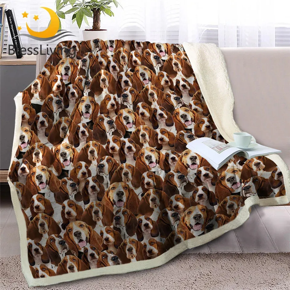 Tapijten BlessLiving Basset Hound Gooi deken op bed 3D Hond Dier Sherpa Fleece Springer Spaniel Spreien Bruin Dun Quilt 231121