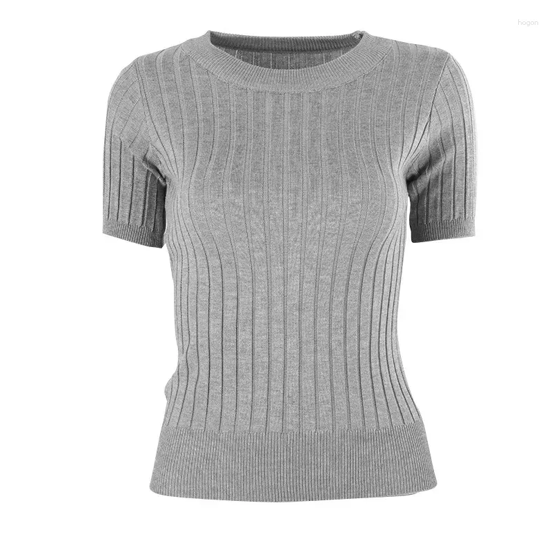 Женские футболки, 5 цветов, футболки, топы, вязаный тонкий пуловер, женский свитер с коротким рукавом, тонкий, плотно прилегающий, с полувысоким воротником, одежда свободного размера