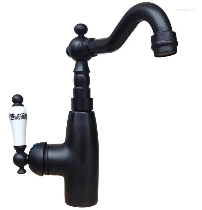 Keuken kranen zwarte olie gewreven messing single handle swivel tuit gootsteen kraan koude mixer tap asf108