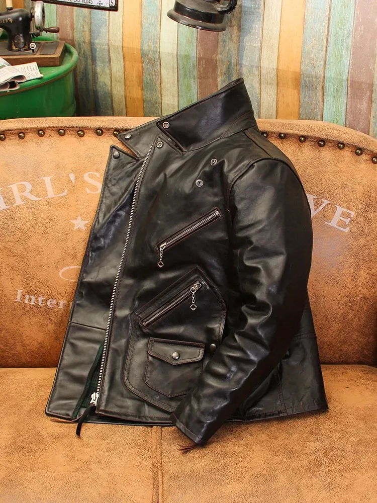 Vintage Leather leather jacket for Women - Lapel Zipper