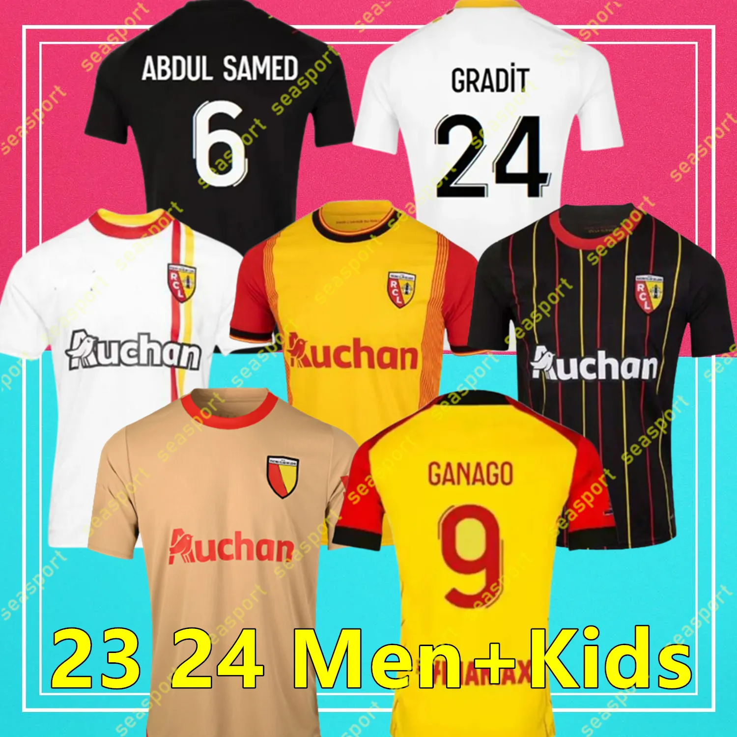 Maillot RC LeNs 2023/2024 Футбольные майки Детский комплект Лиги чемпионов Футболки Футболки Футбольные футболки Дома на выезде Третий 3-й 23 24 Версия фанатского игрока SOTOCA FOFANA BUKSA PEREIRA DA COSTA