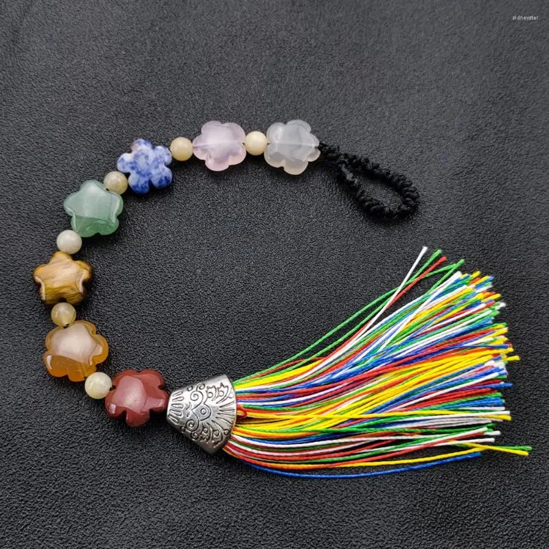 Colares Pingente FYSL Banhado A Prata Empilhável Muitas Cores Quartzo Pedra Cura Chakra Com Handmade Weave Borlas Jóias