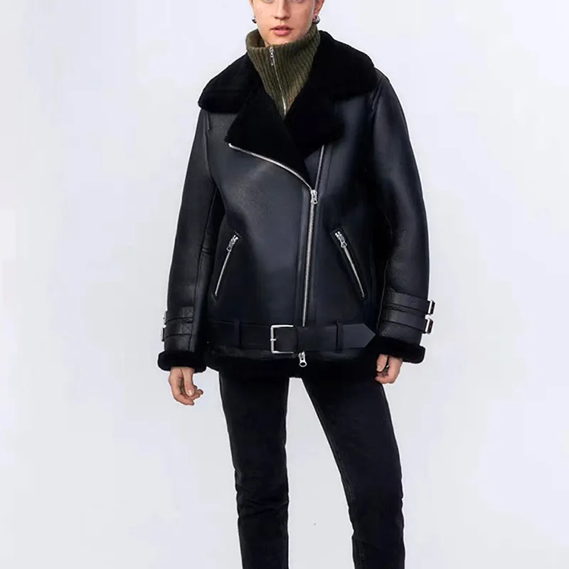 Aussie sheepskin leather and fur in one parkas Lapel with genuine leather belt women thick furs coat