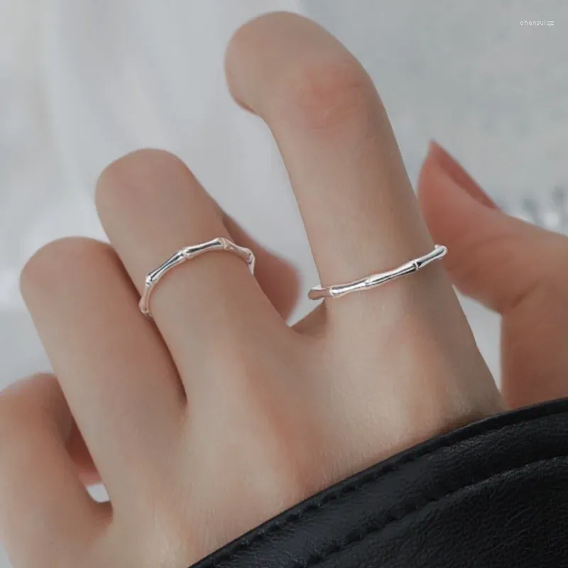 Cluster Rings Golden Silver Color Bamboo Joint Metal For Women Men Simple Delicate Geometric Opening Adjustable Couple