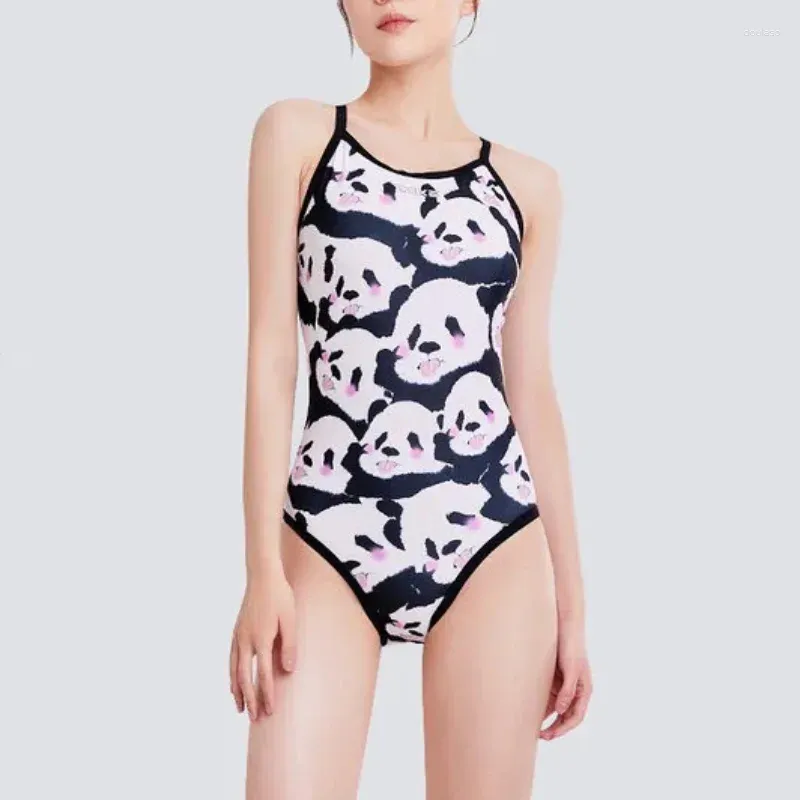 Maillots de bain pour femmes One Piece Panda Maillot de bain pour femmes Peach Plaid Classic Training Racing Slim Professional Spice Girl Maillot de bain