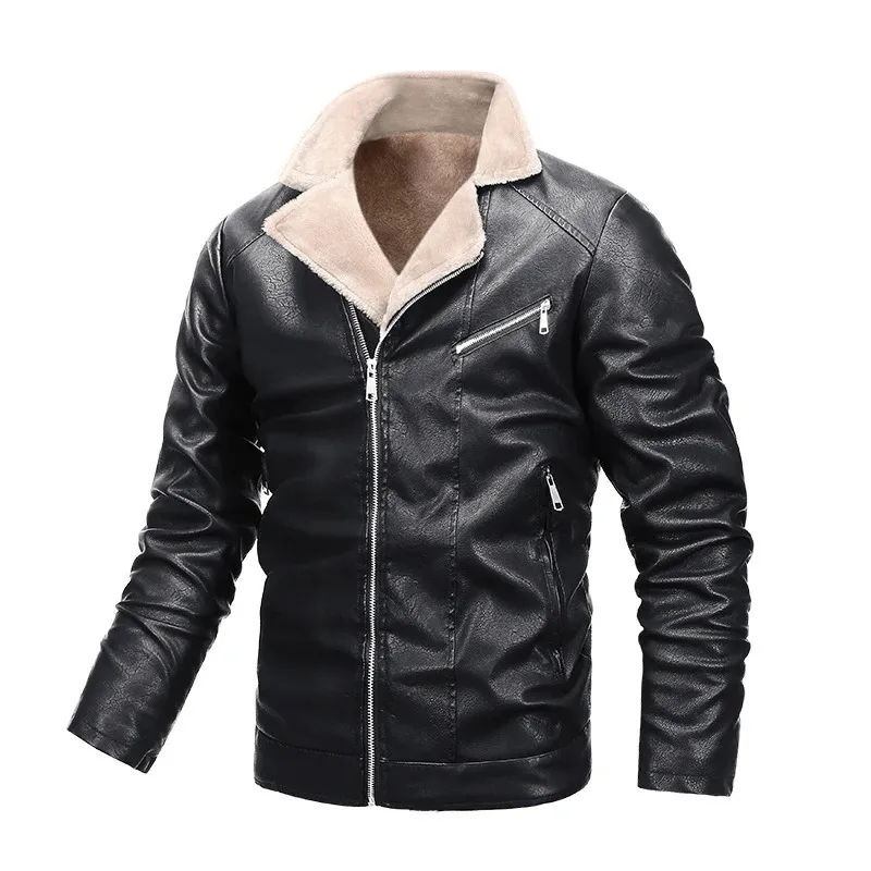 Herren Leder Kunstleder Dicker Kunstpelzkragen Lederjacke Herren Winter Herbst Herrenmode Jacke Winddicht Warmer Mantel Markenkleidung Männlich 231120