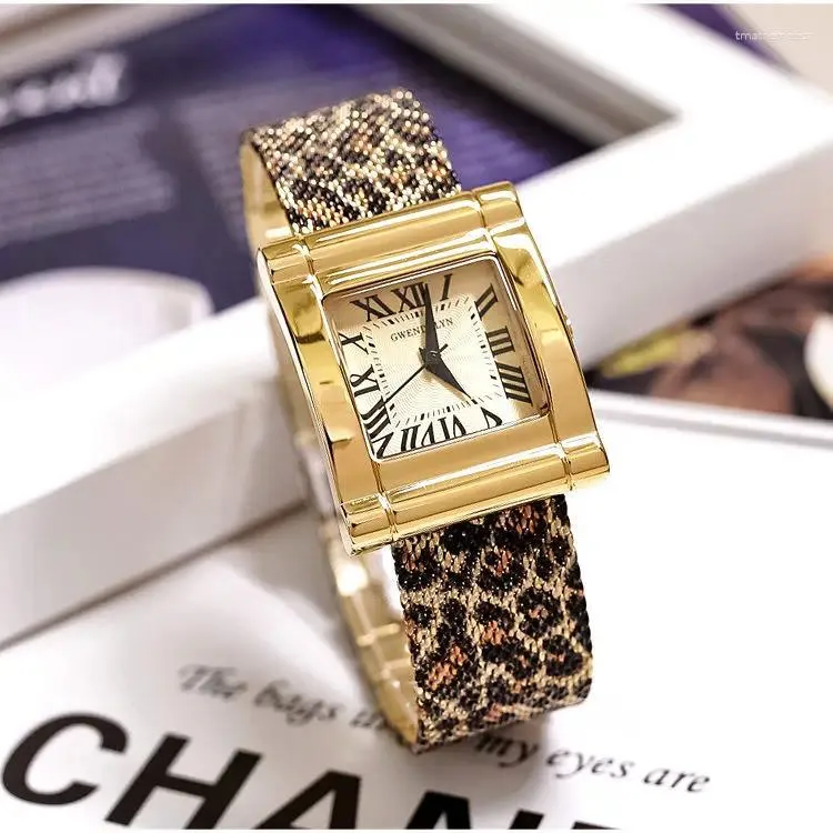 Wristwatches Square Leopard Pattern Steel Band Watch Women's Fashion Trend Personalized Quartz Ins Style Gold