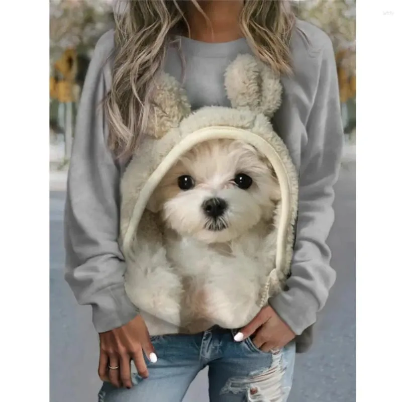 Kadın Hoodies sevimli kedi yavrusu yuvarlak boyun 3d sonbahar köpek gündelik kapüşonlu büyük boy sweatershirt harajuku giyim bluzu gevşek üst