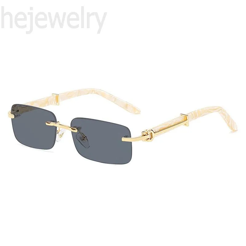 Lunettes de soleil de luxe en bois femmes hommes lunettes de soleil rectangle sans cadre décontracté gafas de sol corne de buffle designer nuances lunettes affaires élégant PJ007 C23