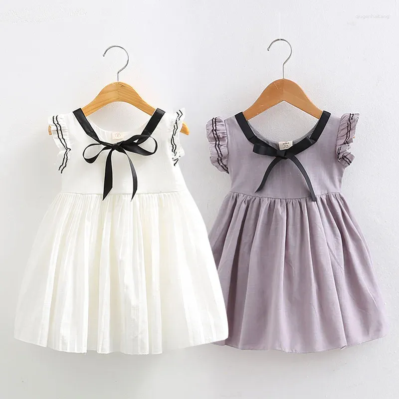 Mädchenkleider 2023 Sommer 2 3 4 6 8 10 Jahre Kinder Baumwolle elegante Bogenhülle Party Dance Prom Pleat Prinzessin Kinder Kleid für Little