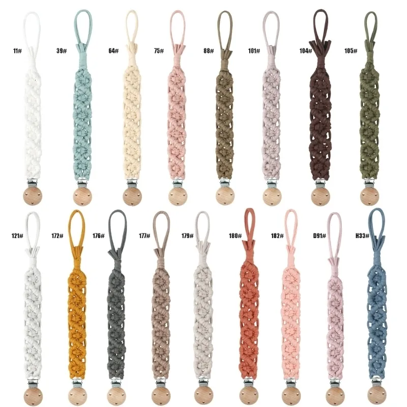 Clips porte-sucettes # Vintage Crochet bébé Antidrop sucette chaîne mamelon factice porte-clips tissé coton hêtre bois Clip 230421