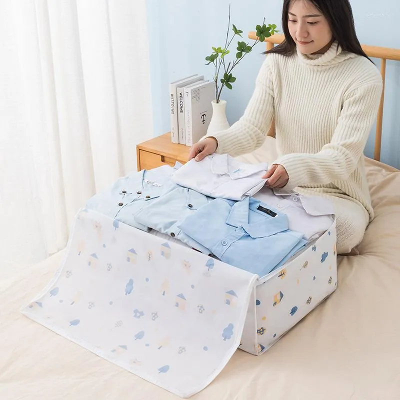 Förvaringspåsar fällbara klädpåse filt täcke garderob tröja arrangör lådan hållbar tecknad tryck vinterskåp vinterskåp