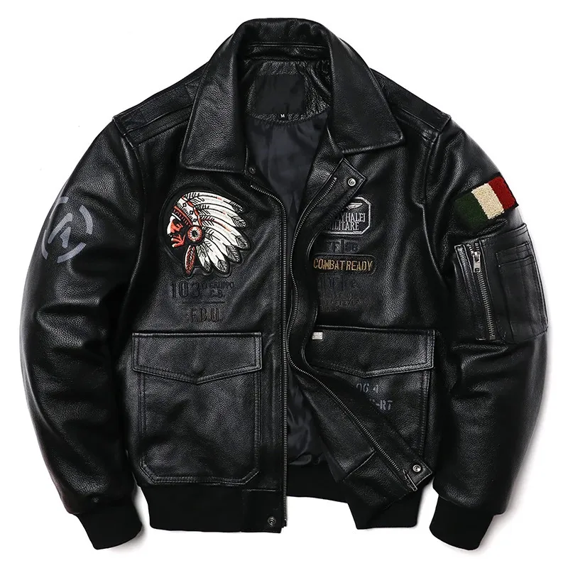 Veste en Faux cuir pour hommes, broderie indienne véritable, veste de moto en peau de vache, vêtements de pilotes de l'armée de l'air, costume volant 231120