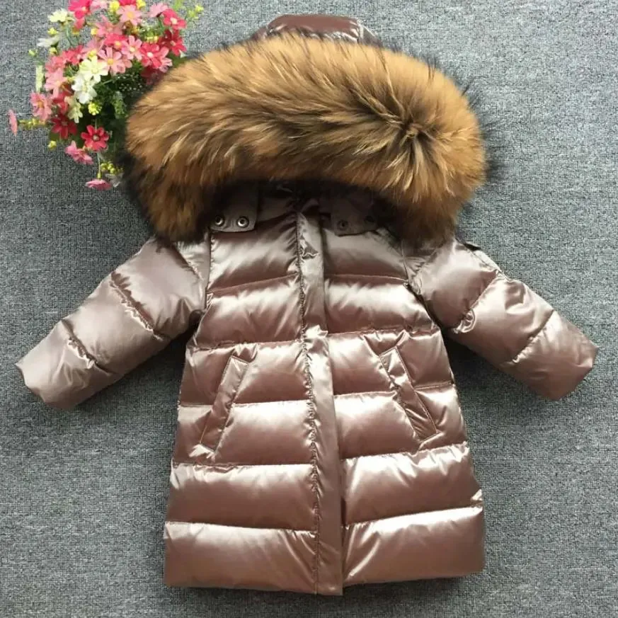 Para baixo casaco crianças menina menino inverno pele real engrossado jaquetas 90 para baixo longo casaco jaqueta casaco 1-12y bebê crianças roupas -30 outwear 231120