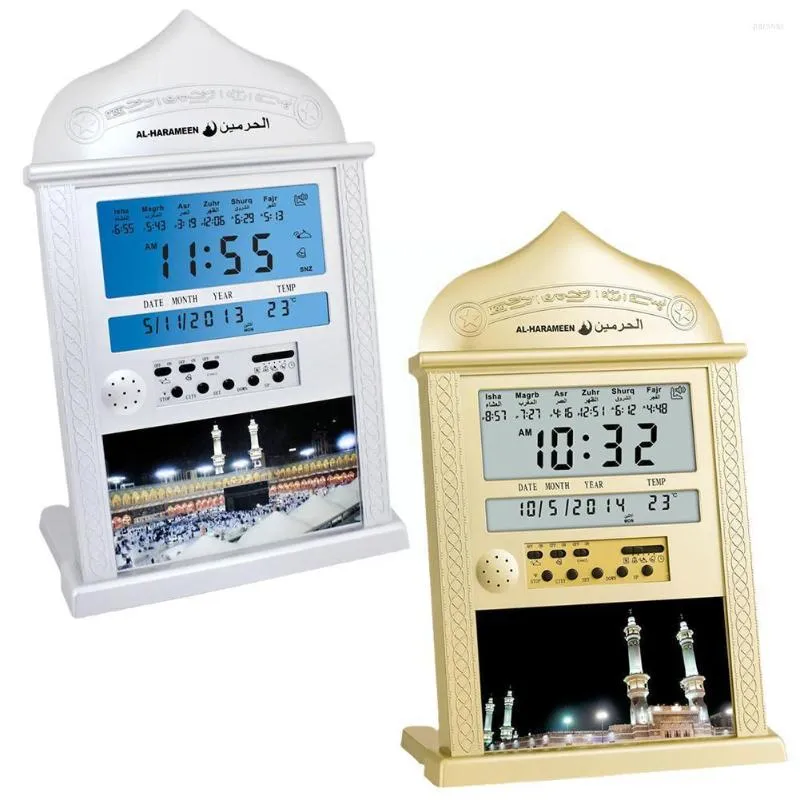 壁の時計モスクカレンダーイスラム教徒の祈りの時計アラームイスラムラマダンデジタルギフト装飾ホームQ7U0