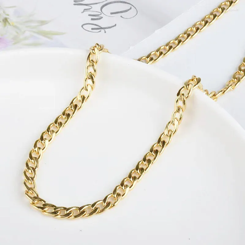 Pendant Necklaces Water Proof Not Fade 24K Gold Plated Stainless Steel Classic Fashion Unisex Cuba Pure Chain DIY Necklace For Women Men