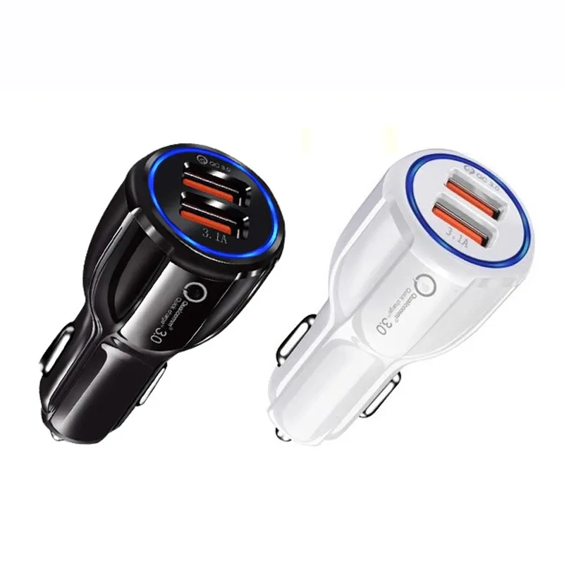Fast Quick Car Charger QC3.0 Dual 2 USB Port 3.1A Car Charger for huawei Iphone 14 x xr xs 11 12 13 pro max Samsung Lg android phone PC Gps