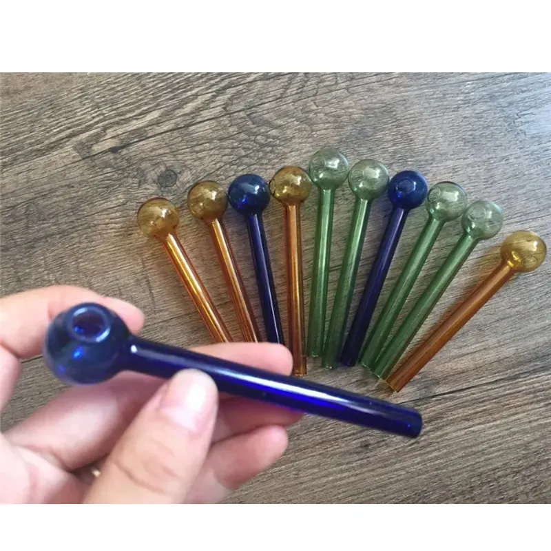 10CM Pyrex Thick color Glass Oil Burner pipe Glass Tube Oil Burning Pipe hand somking pipes water pipes 