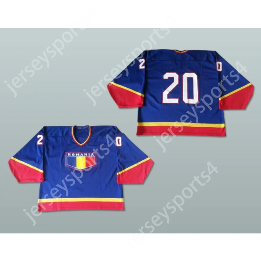 Anpassad Blue Rumänien 20 Hockey Jersey New Top Stitched S-L-XL-XXL-3XL-4XL-5XL-6XL