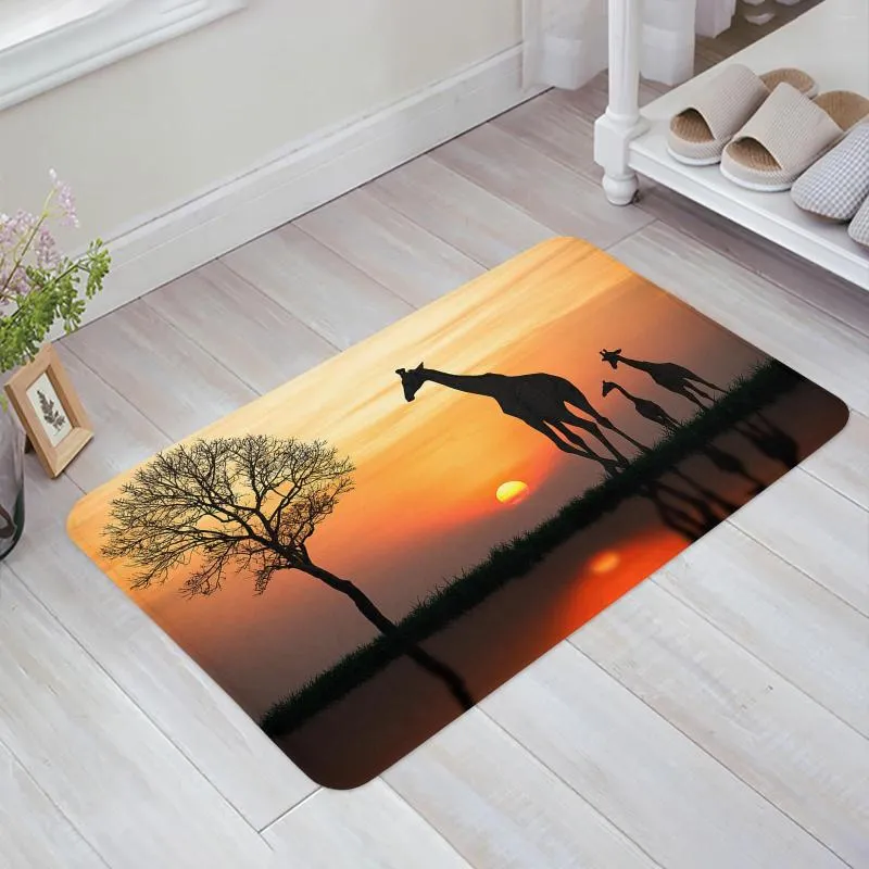 Teppiche Afrika Baum Giraffe Silhouette Sonnenaufgang Küche Fußmatte Schlafzimmer Bad Bodenteppich Haus halten Fußmatte Bereich Teppiche Wohnkultur