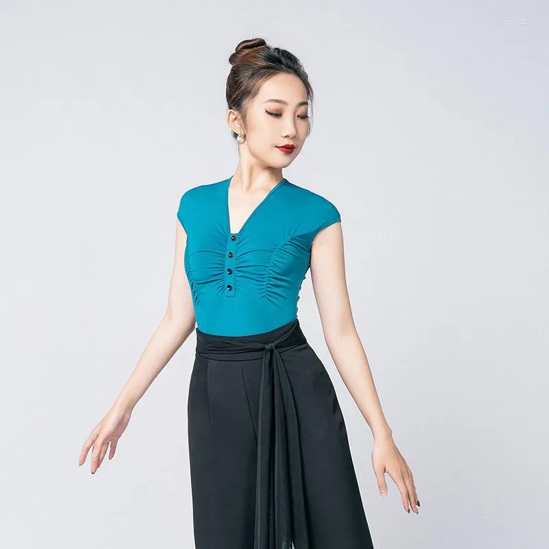 Stage Wear Ballroom Dance Tops Modern Standard Shirt Latin Black/Green Mouwess V-Neck Waltz Practice Clothing Dwy8803