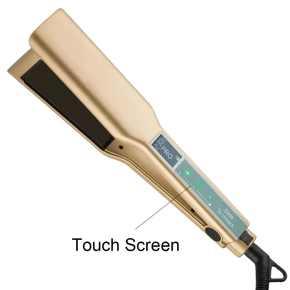 Haarglätter Touchscreen MCH Breitplatte Gold Brasilianische Keratin-Behandlung Professioneller permanenter Glätteisen-Haarglätter 231120