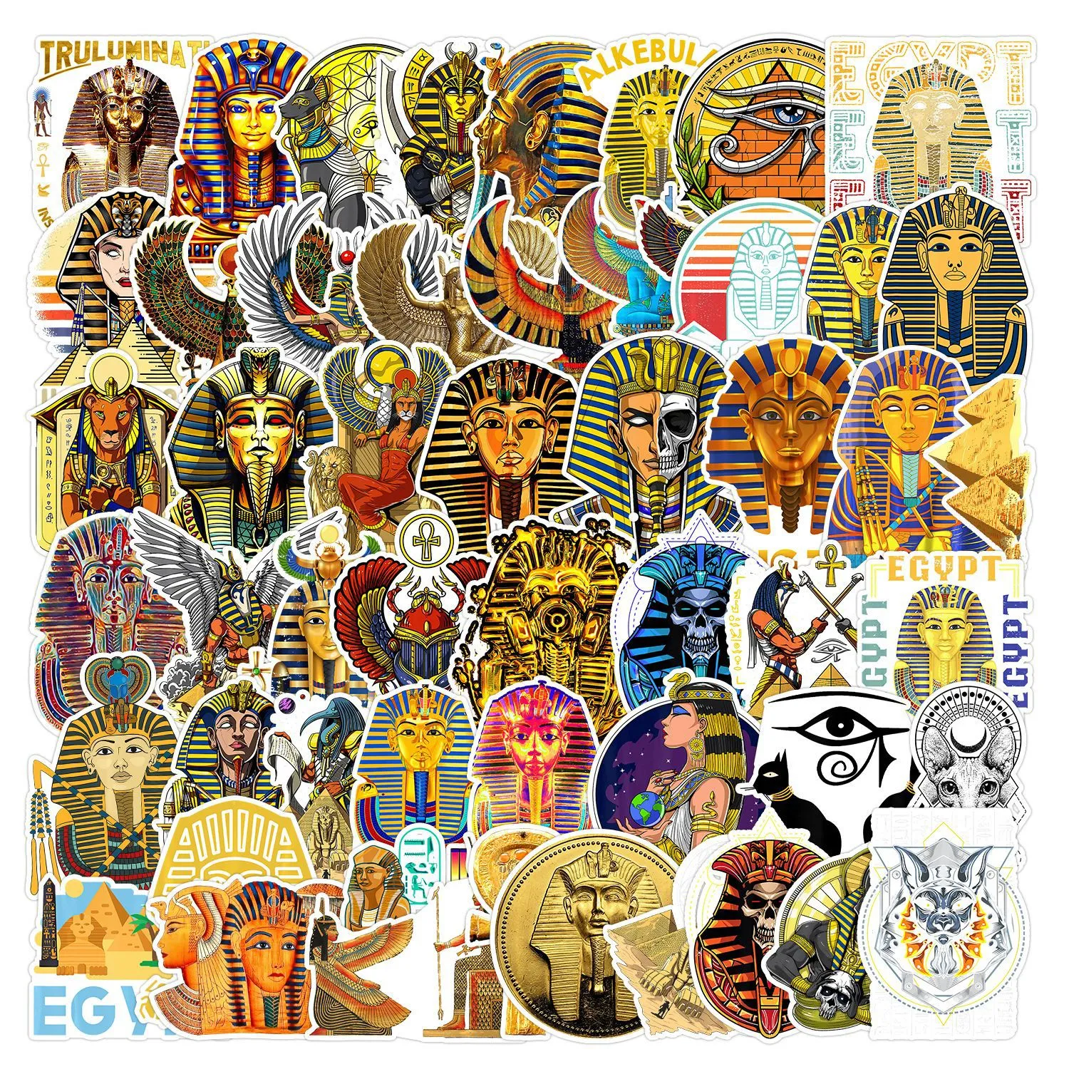 Lot de 50 Pcs En Gros Égyptien Pharaon Autocollants Étanche Sans Double Bouteille D'eau Cahier Planche À Roulettes Bagages Téléphone Cas De Voiture Décalques Enfants Jouets Dropshipping