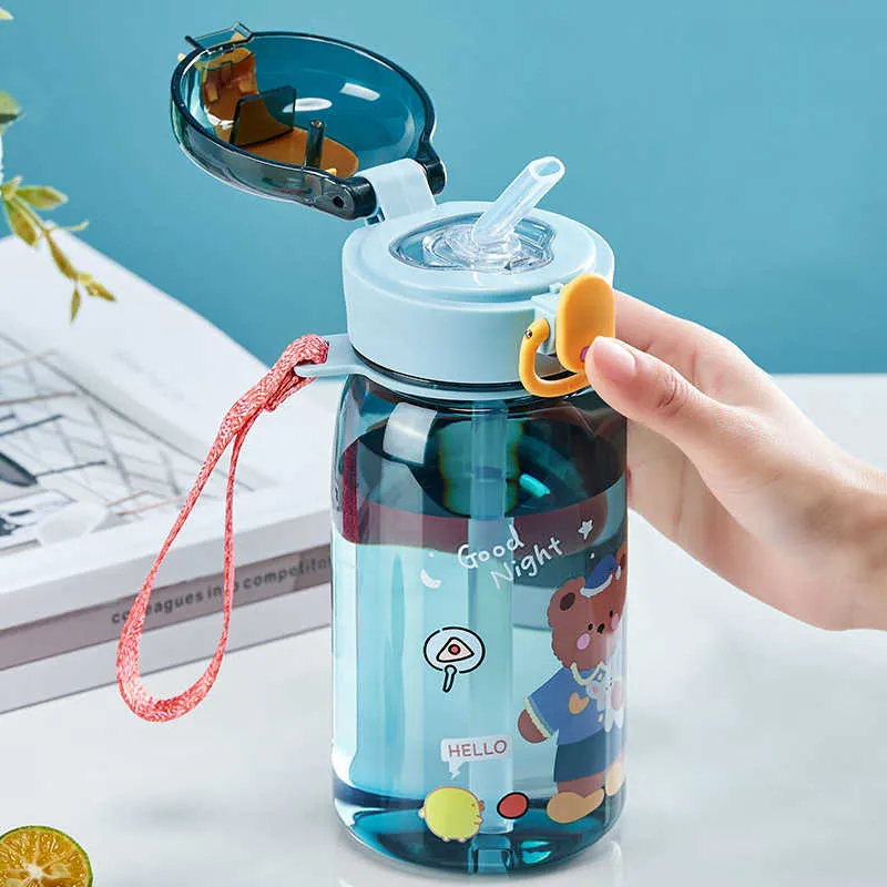 Tassen Kinder Wasser Schnabeltasse mit Strohhalm Cartoon Auslaufsichere Wasserflaschen Outdoor Tragbare Trinkflasche Kinder Schöne Tasse Kawaii Z0420