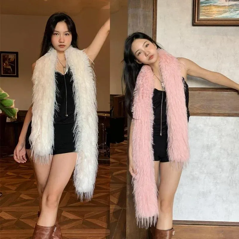 Sciarpe Designer Coreano Stile Pista Sciarpa Spessa Peluche Alla Moda Lunga Striscia Imitazione da Donna Y2K Ragazza per Il Caldo