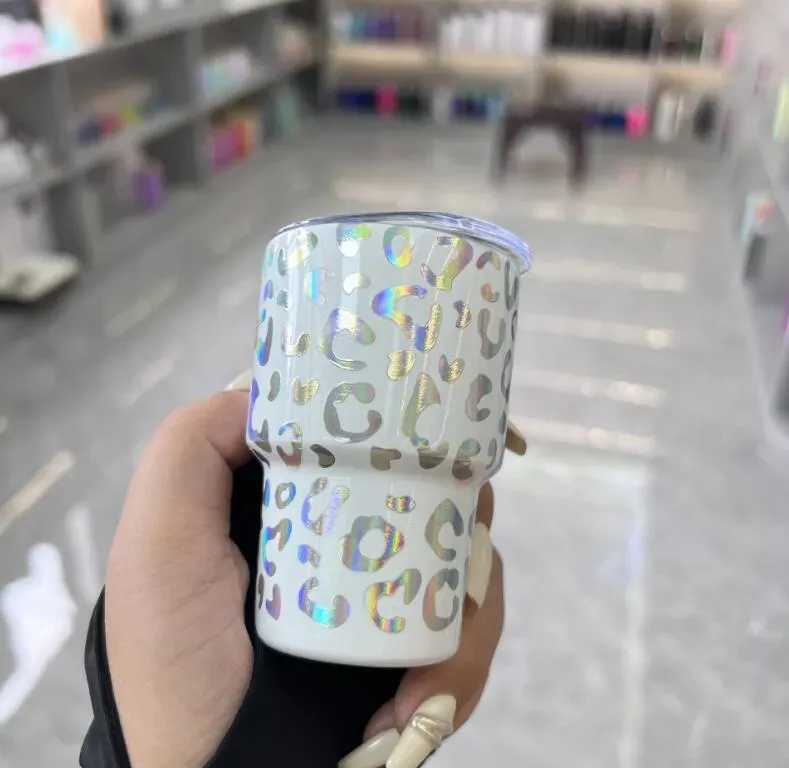 3oz holographic shot glass with metal straw Stainless Steel tumbler mini glasses travel mug water bottle Wine Glasses