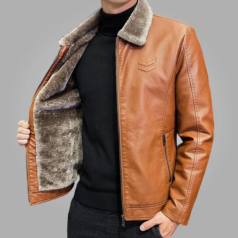 Herren Leder Kunstleder Winter Mode Wärme Verdickte Lederjacke Revers Reißverschluss Design Bombermantel Herren Windschutz Kunstpelz Plüsch Lederjacke 231120