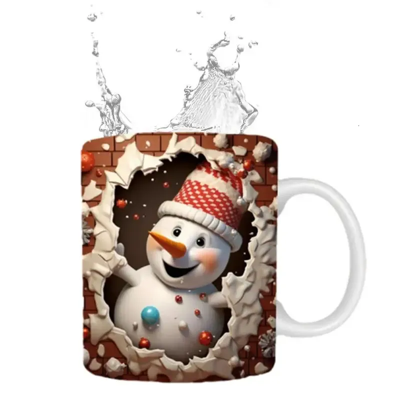 Tazze Tazza di Natale 3D Tazze da caffè festive per decorazioni natalizie Decorazioni da tavola e tazza in ceramica da 11 once Festa di Natale 231120