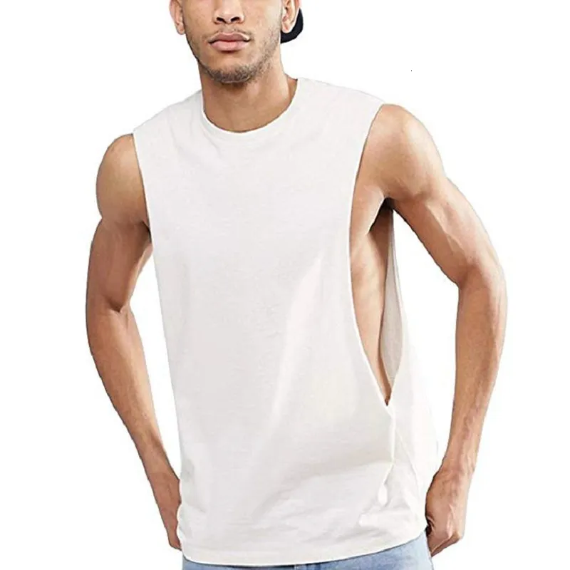 Débardeur sans manches pour hommes, gilet de Fitness avec emmanchures extrêmement tombantes, col rond, chemises à coupe régulière, 230421