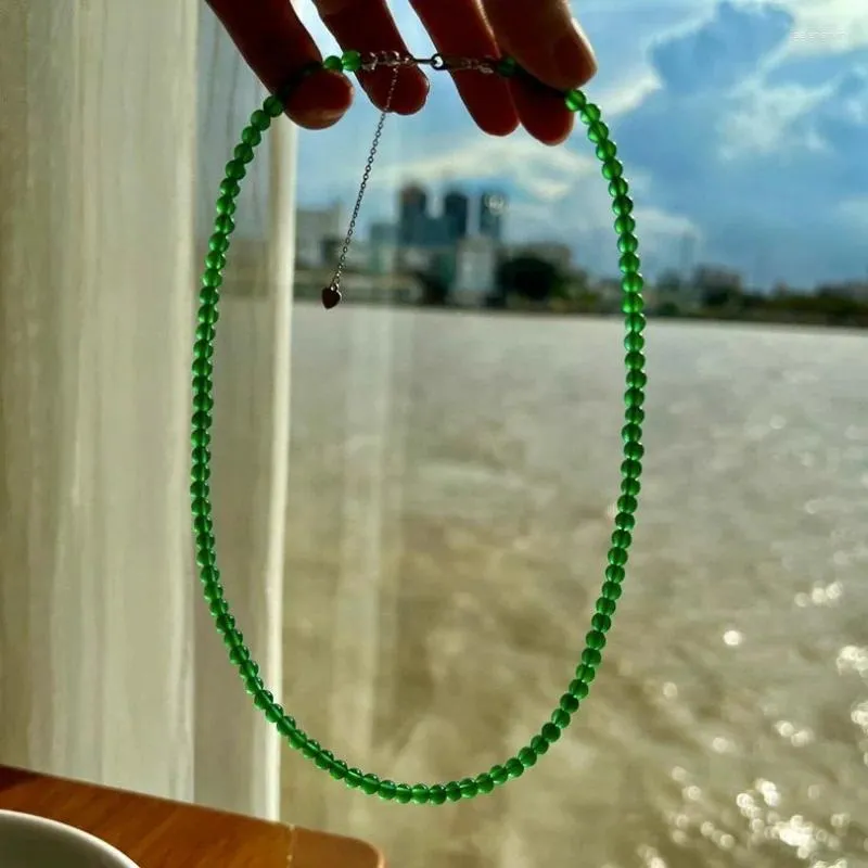 Mini collier ras du cou en calcédoine verte naturelle de 3mm, chaîne de clavicule courte, Simple, assortie avec tout, collier de perles rondes