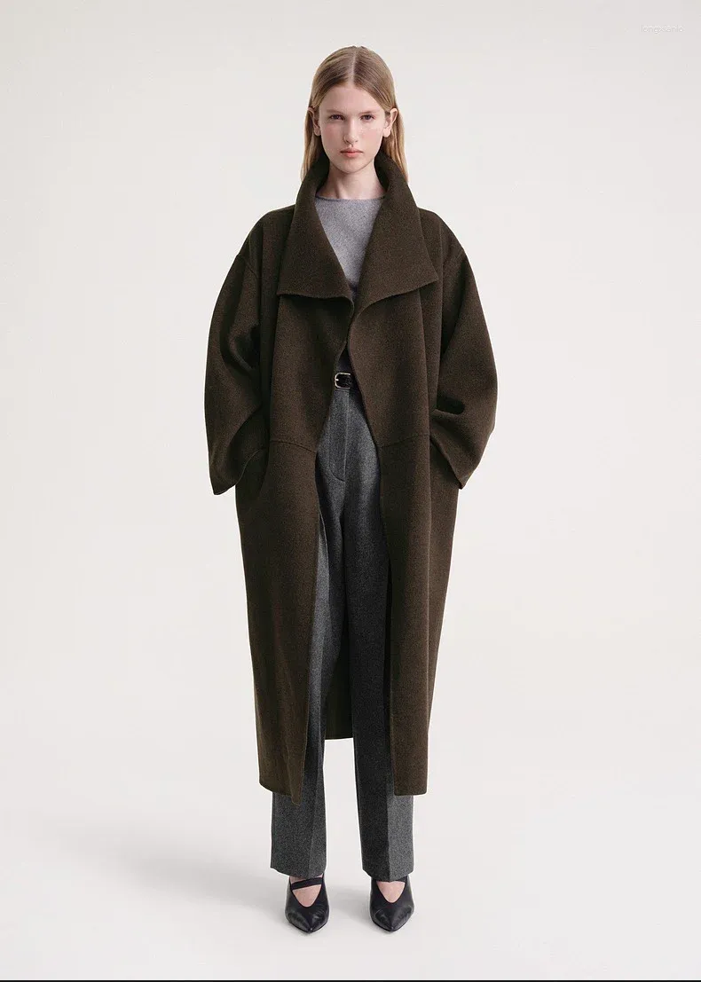 Женские плащи, зимнее пальто для женщин, высококачественная двухсторонняя шерстяная ветровка с боковыми разрезами, женская свободная ветровка, длинная
