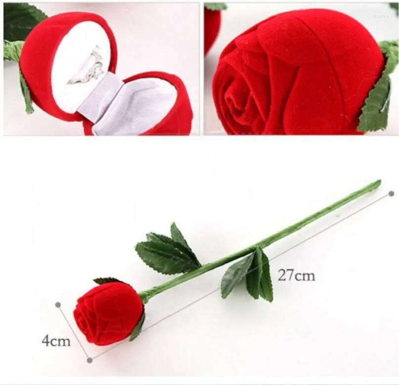 Geschenkwikkeling 200 % Rose Ring Box Fashion Romantic Red Engagement Wedding Earrings Jewelry Case