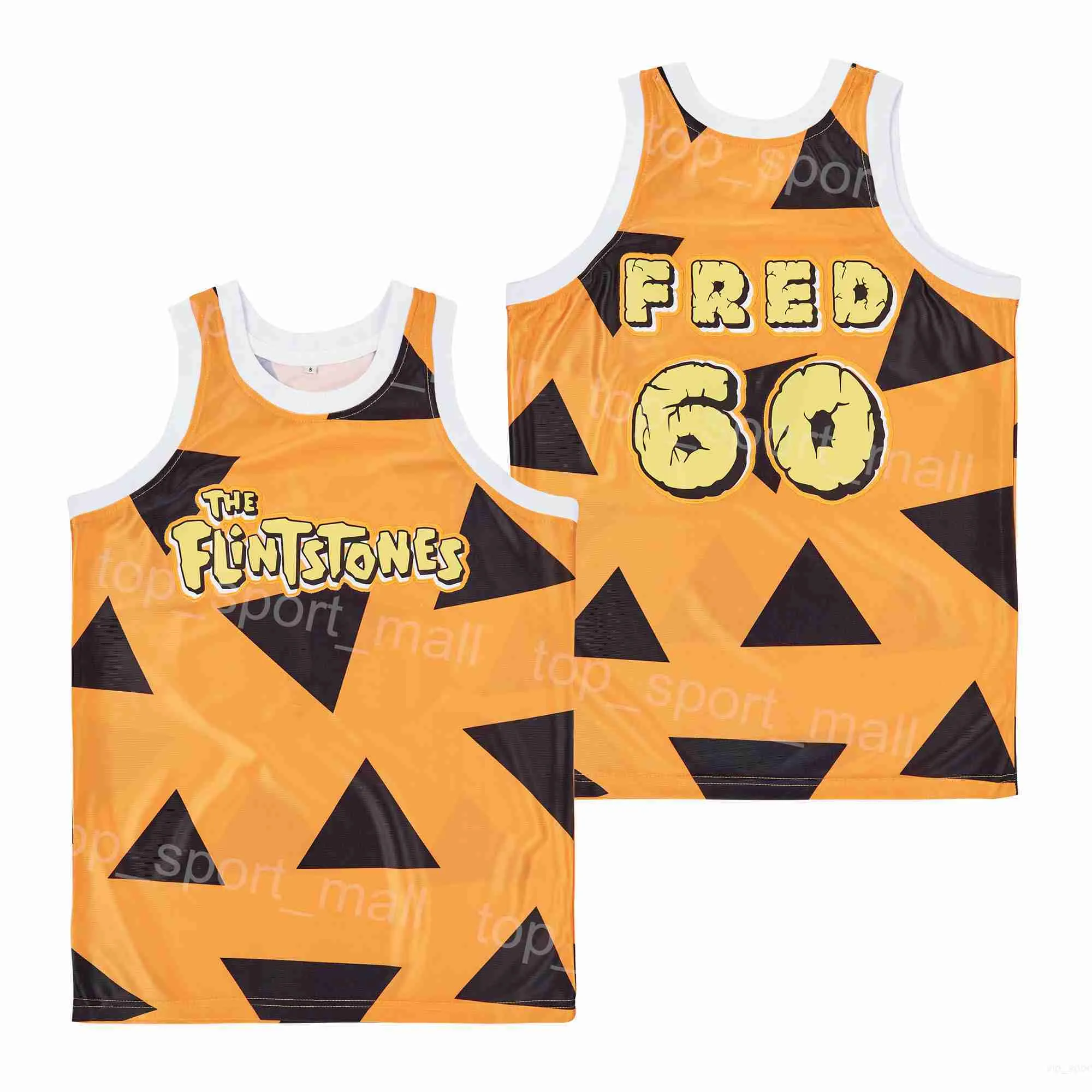 Film The Flintstones 60 Fred Basketball Jerseys 90s Hiphop High School Ademend team Geel Retro Hiphop voor sportfans Pure Cotton College Summer Shirt Uniform