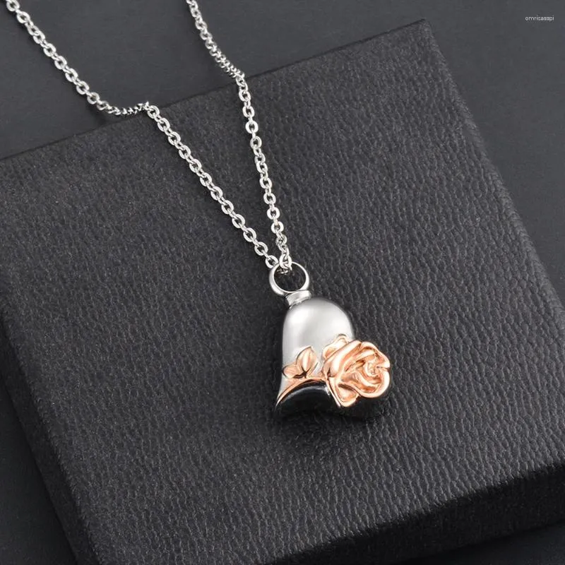 Pendentif Colliers Rose Fleur Coeur Crémation Bijoux Urne Collier Pour Cendres En Acier Inoxydable Souvenir Souvenir Femmes Filles